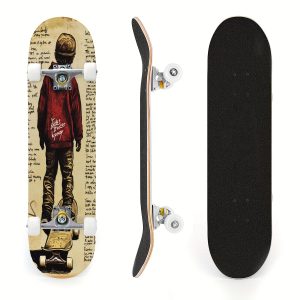 Motivational Upcycled Dictionary Inspirational Graffiti Urban Street Skateboards - 8 Layer Canadian Maple 31''x 8'' Complete Double Kick Concave Skateboard for Tricks - Ideal for Beginners, Teens, and Adults