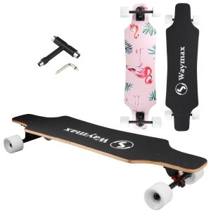 Longboard Skateboard for Beginners, 31 Inch Pro Complete Concave Cruiser Skate Boards with 8 Layer Maple Deck and ABEC-9 Bearing, T-Tool Included