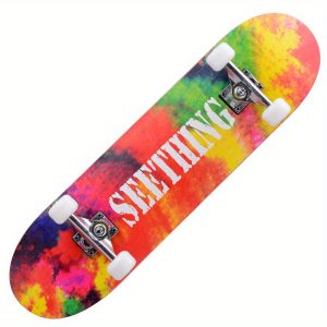 Complete Skateboard with Colorful Graphics, 31-inch Maple Deck, Double Kick Concave Board, Pro Street Skateboarding for Beginners, 80x20cm, Durable 4-Wheel Skateboard (Pattern and Colors May Vary)