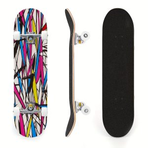 Adults Kids Teens Girl Boy Pro Abstract Letters Graffiti Tags Sketched Skateboards - 8 Layer Canadian Maple 31''x 8'' Complete Double Kick Concave Skateboard for Tricks - Ideal for Beginners, Teens, and Adults