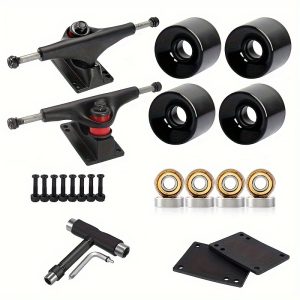 Complete Skateboard Wheel Set with Bracket, Carbon Steel Bearings & T-Shaped Tool