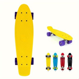 WIN.MAX 22-Inch Mini Retro Skateboard Complete Set: Classic Standard Skateboard with High-quality PP Deck, PU Wheels, Aluminum Alloy Bridge, Carbon Steel Bearings and Steel Fasteners